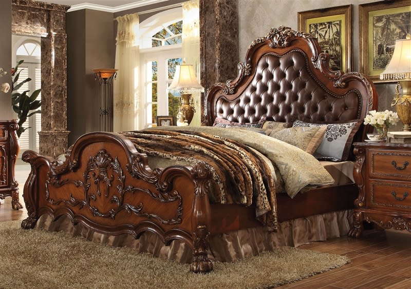 Dresden Upholstered Bed in Cherry Finish by Acme - 23140Q