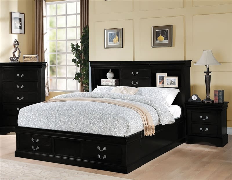 Louis Philippe Storage Bookcase Bed in Black Finish by Acme - 24390Q
