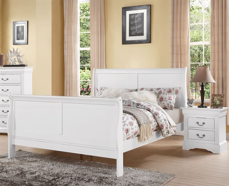 Louis Philippe III Sleigh Bed in White Finish by Acme - 24500Q