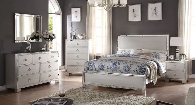 Voeville II Panel Bed 6 Piece Bedroom Set in Platinum Finish by Acme - 24840