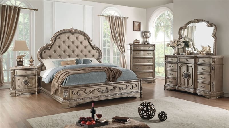 Northville 6 Piece Traditional Bedroom Set with Wooden Tops in