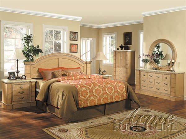 Marble Top 6 Piece Mystic Bedroom Set in Maple Finish by Acme - 4020Q