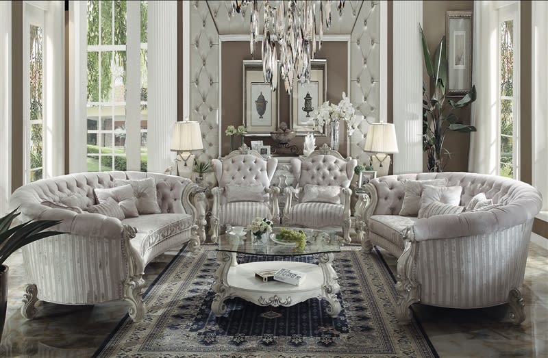 Versailles Sofa Chair 2 Piece Living Room Set in Bone White Finish by Acme - 52085-S