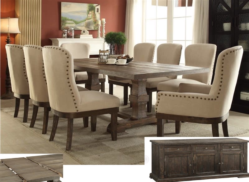 Landon 8 Piece Complete Dining Set in Salvage Brown Finish by Acme - 60737-C Landon 8 Piece Complete Dining Set in Salvage Brown Finish by Acme - 60737-C