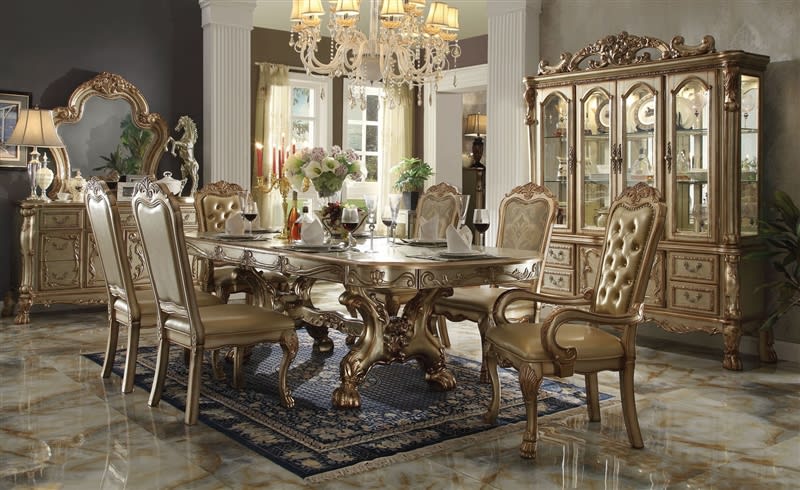 Dresden 7 Piece Dining Set in Gold Patina Finish by Acme - 63150