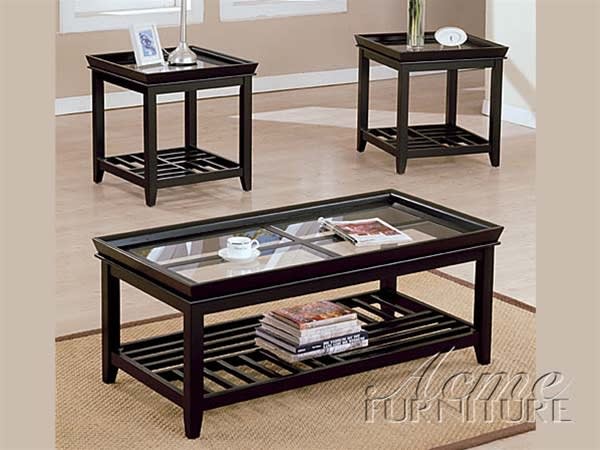 Ava Glass Top 3pc Coffee/End Table Set in Espresso Finish by Acme - 6362