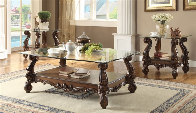 Versailles Glass Top Coffee Table in Cherry Oak Finish by