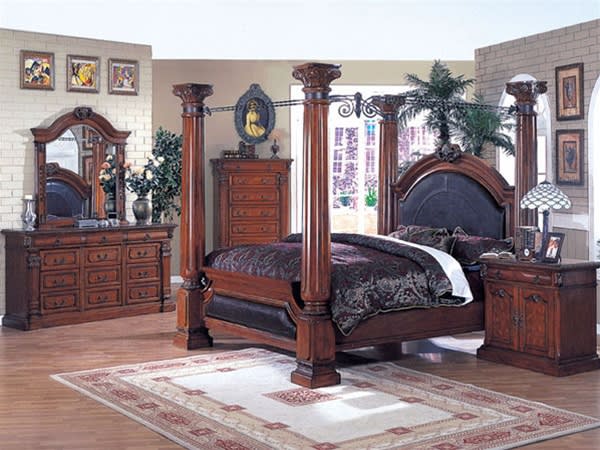 Canopy Bed 6 Piece Roman Empire Bedroom Set in Cherry Finish by Acme - 9340