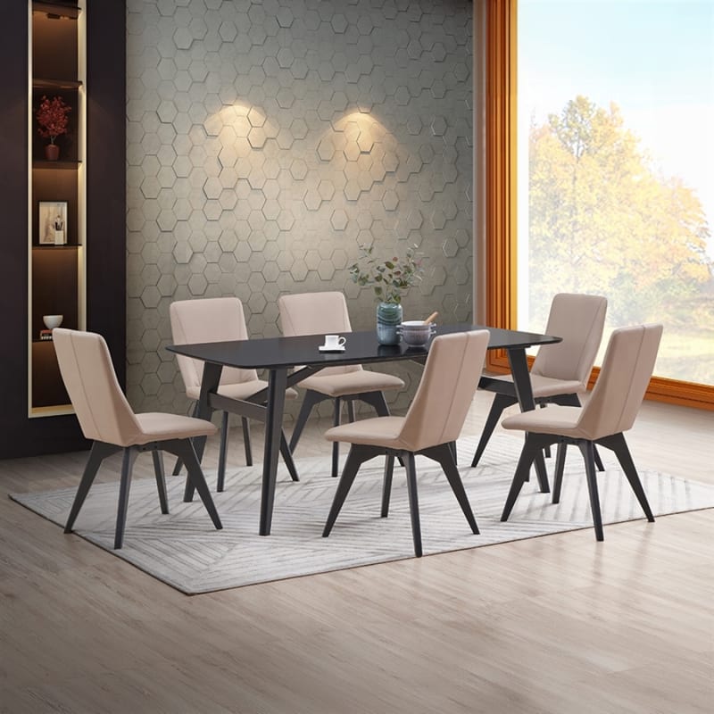 Einar 7 Piece Dining Room Set in Natural and Khaki Leather Finish by Acme - DN02905-DN02399