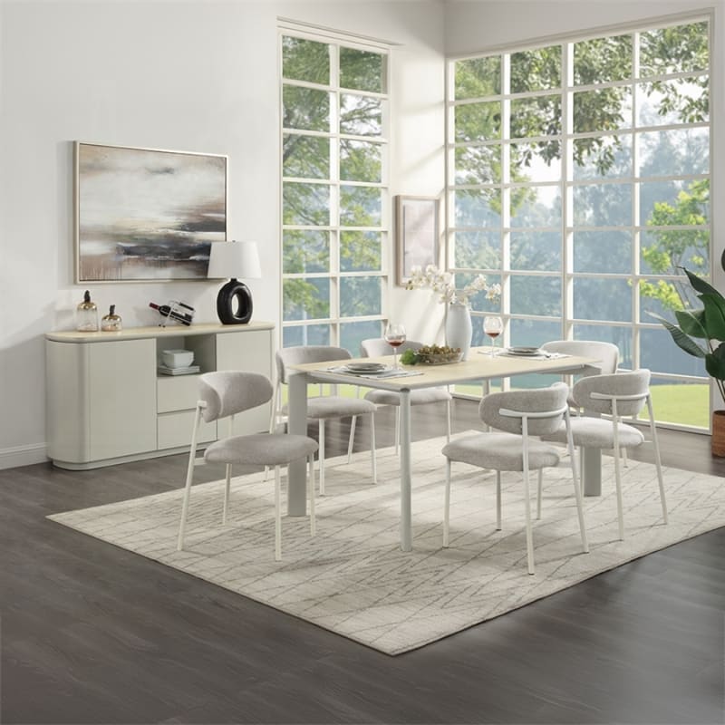 Ingram 7 Piece Dining Room Set in Sintered Stone and Light Gray Finish by Acme - DN03105