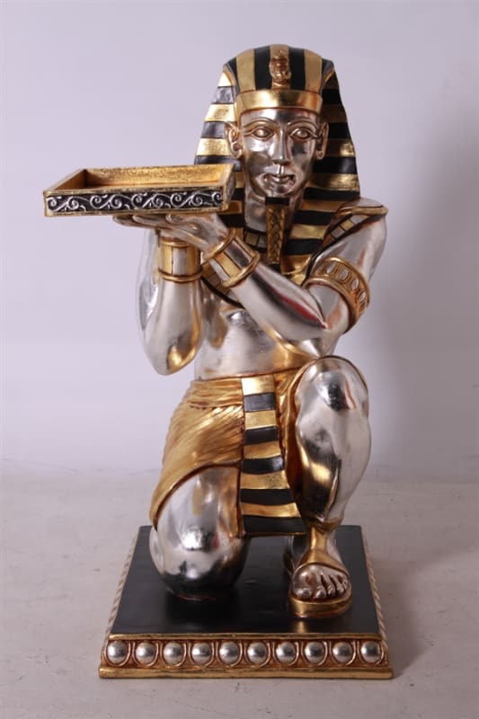 Kneeling King Tut with Tray Table in Gold and Silver Leaf Finish by AFD Home - AFD-10372115