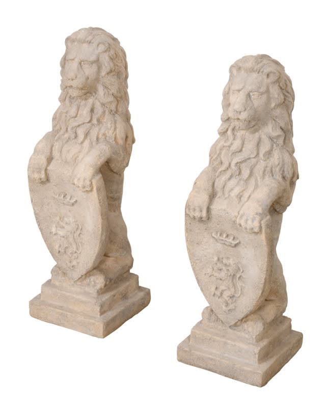 2 Piece Heraldic Lion Set in Lightly Aged Rough Stone Finish by AFD Home - AFD-11028287