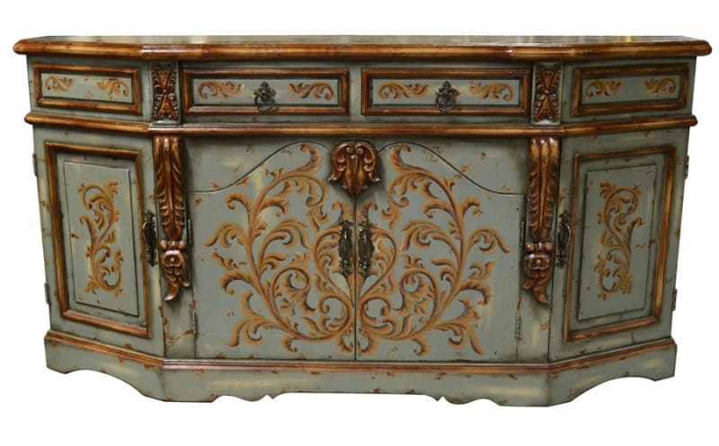 Serena Peruvian Cabinet in Egg Blue and Gold Accent Finish by AFD Home - AFD-11098306