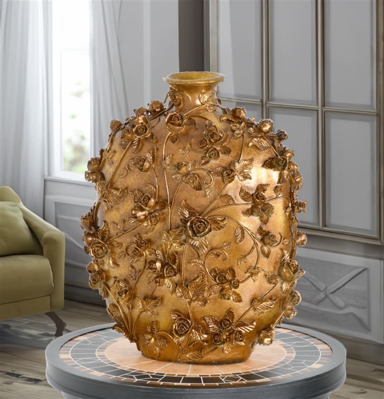 Golden Garden Jar Vase in Antiqued Gold Finish by AFD Home - AFD-11207998