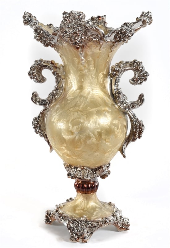Crinkled Handled Vase in Antiqued Umber with Silver Finish by AFD Home - AFD-11256343