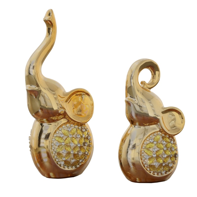 Radiant 2 Piece Elephants Sculptures with Trunks in Gold Finish by AFD Home - AFD-11257485