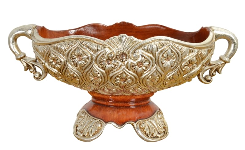 Valencia Center Piece with Handles in Amber Wood with Silver Finish by AFD Home - AFD-11257653
