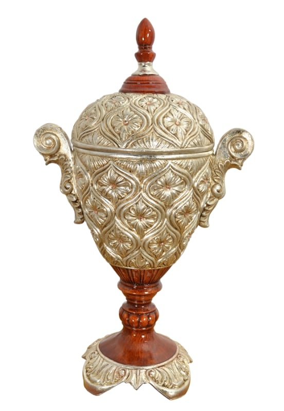 Valencia Stately Lidded Urn in Amber Wood with Silver Finish by AFD Home - AFD-11257661