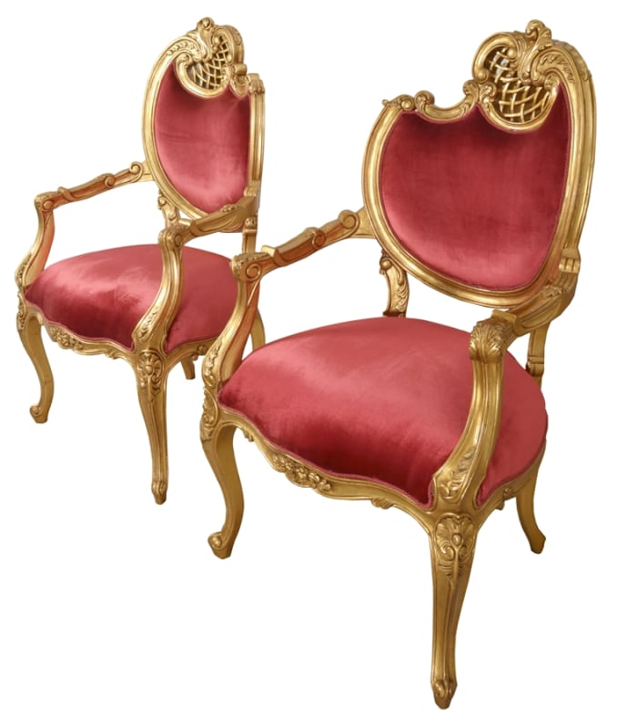 2 Piece French Rococo Fireside Chairs in Red Velvet and Golden Leaf Finish by AFD Home - AFD-11262612