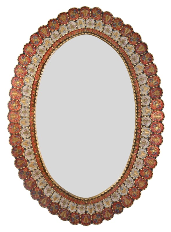 Peruvian Painted Glass Scalloped Mirror in Umber and Gold Finish by AFD Home - AFD-11273207
