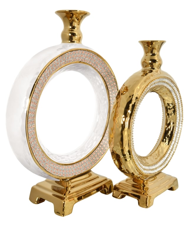 2 Piece Contemporary Circular Rhinestone Vase in Gold Finish by AFD Home - AFD-12001645