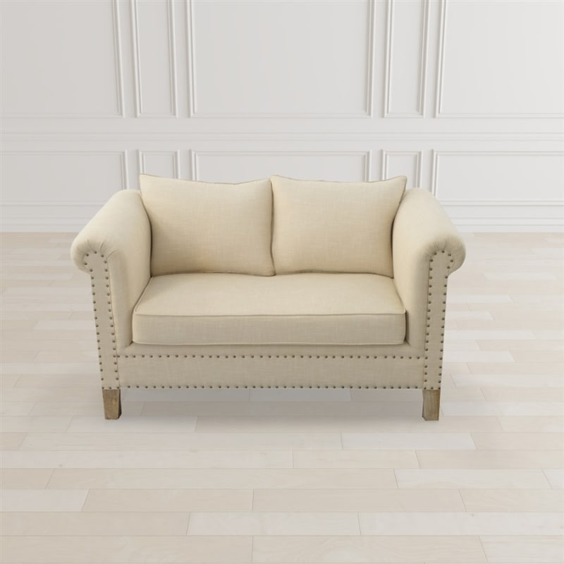 Kaitlyn Mango Wood Solid Parquet Loveseat in Linen Fabric by AFD Home - AFD-12007413