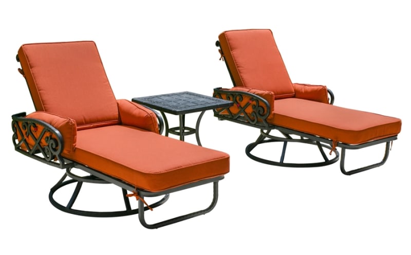Chillounger 3 Piece Swivel Loungers Set with Side Table in Powder Coat Finish by AFD Home - AFD-12011176