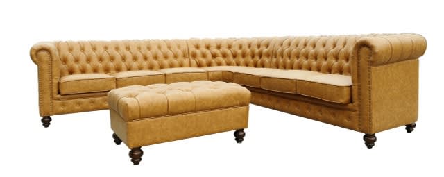Classic Chesterfield Sectional with Ottoman in Tan Fabric by AFD Home - AFD-12014120