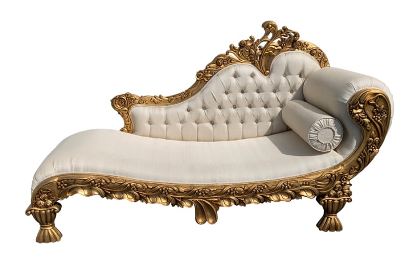 Hand-Carved Chaise in Cream Fabric with Gold Finish by AFD Home - AFD-12016296