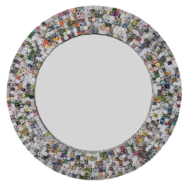 Quilled Large Pyramid Art Round Mirror in Multicolored Finish by AFD Home - AFD-12017316