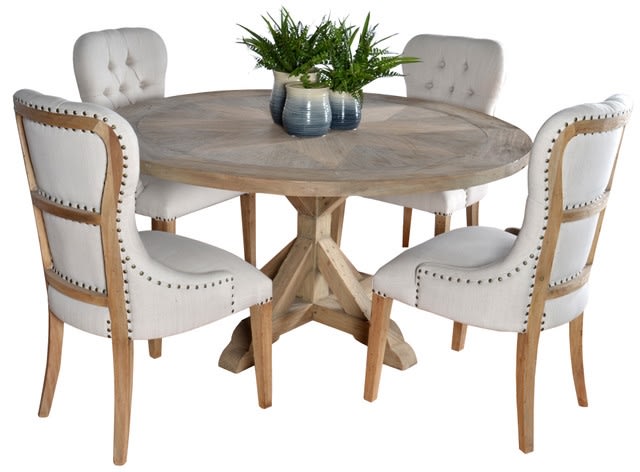 Inverness Farmhouse 5 Piece Round Dining Table Set in Light Brown by AFD Home - AFD-12018572