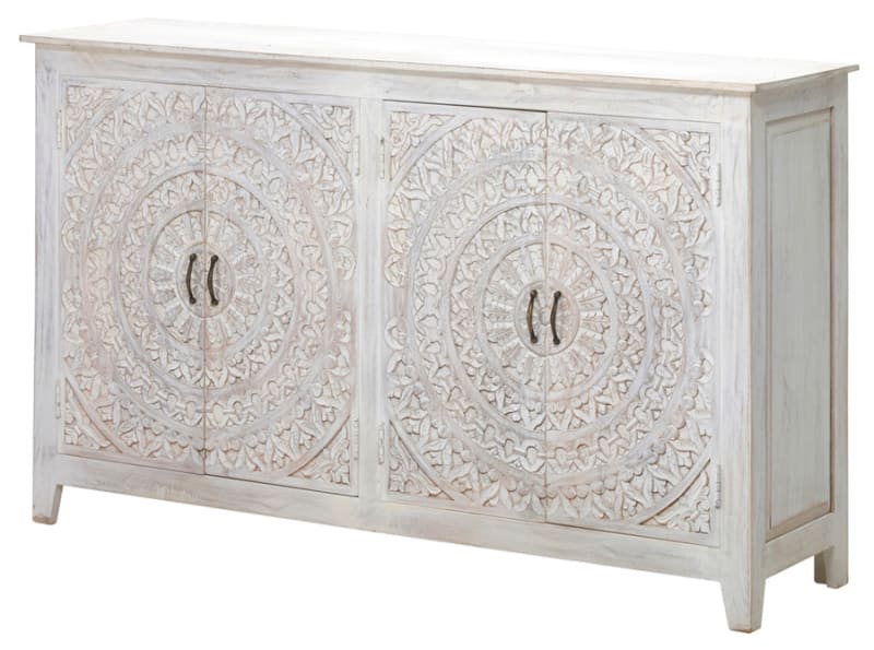Carved Lace 4 Door Sideboard in White Wash Finish by AFD Home - AFD-12018726