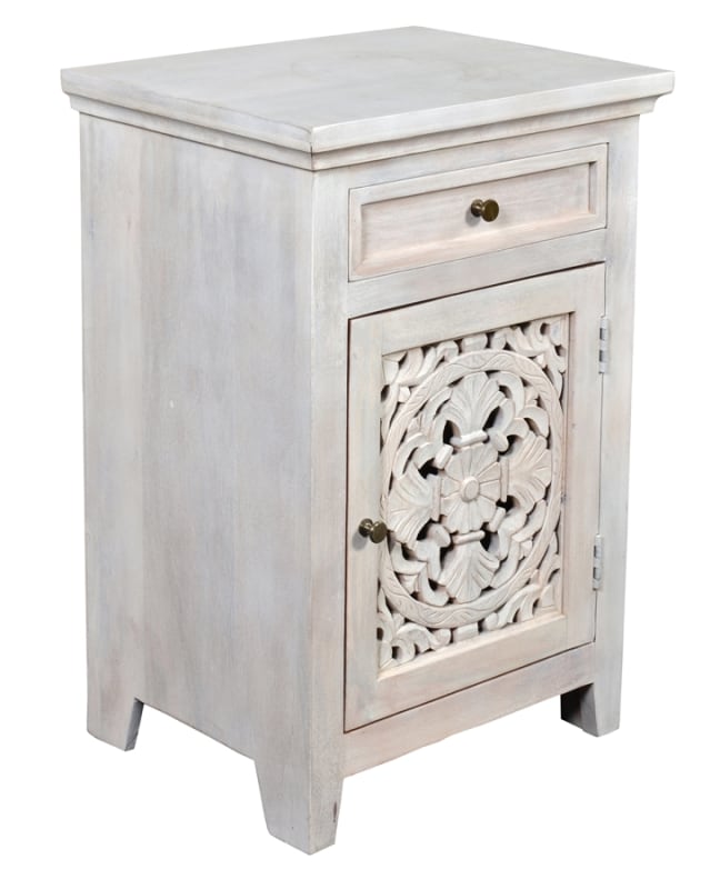 Carved Lace Harlow Side Cabinet in Antiqued White Finish by AFD Home - AFD-12018730