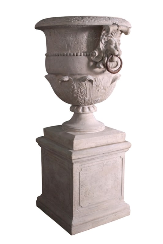 Large Lion Urn on Base in Authentic Stone Cast Finish by AFD Home - AFD-12019173