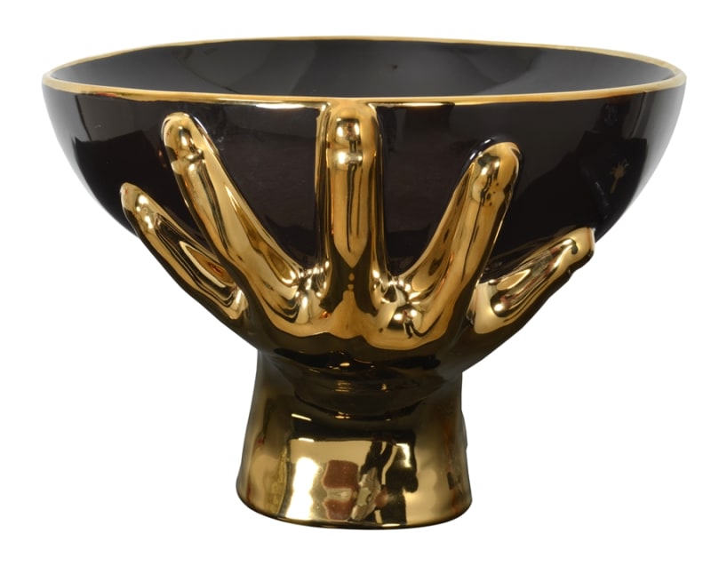 Black Bowl Held by Gold Hands in Gold and Black Finish by AFD Home - AFD-12019379