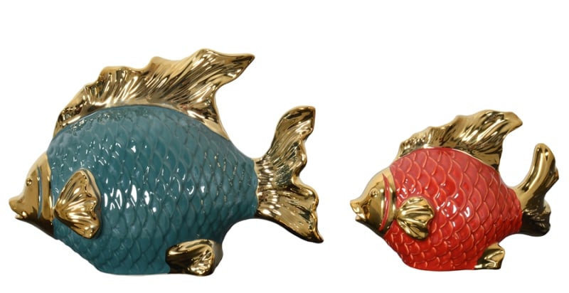 2 Piece Colorful Golden Accent Fish in Red and Blue by AFD Home - AFD-12020198