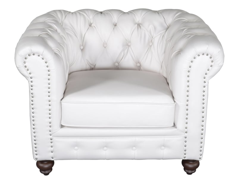 Classic Chesterfield Arm Chair in White Micro Leather Upholstery Finish by AFD Home - AFD-12020360