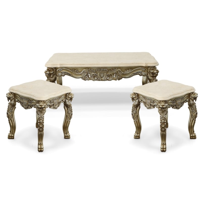 Platine 3 Piece Lion Coffee Table Set with Marble Top by AFD Home - AFD-12021174