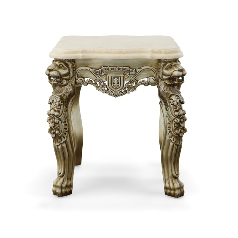 Platine Lion End Table with Marble Top in Champagne Golden and Silver Finish by AFD Home - AFD-12021175