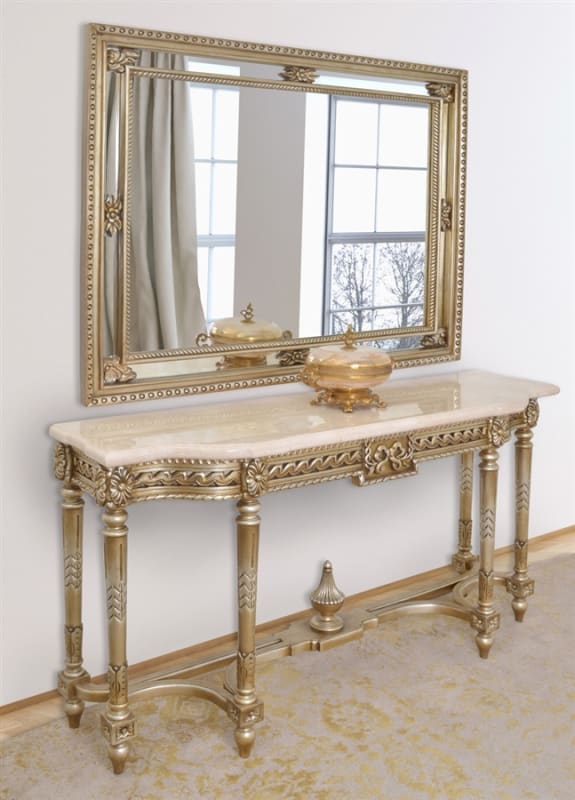 Platina Console Table with Mirror in Cream Marfil Marble Top Finish by AFD Home - AFD-12022016