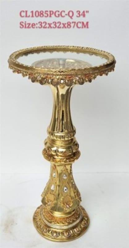 Golden Pedestal Accent Table with Glass in Gold Finish by AFD Home - AFD-12024720