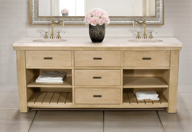 Double Bathroom Vanity with Marble Top in Beachstone Finish by AFD Home - AFD-12024919