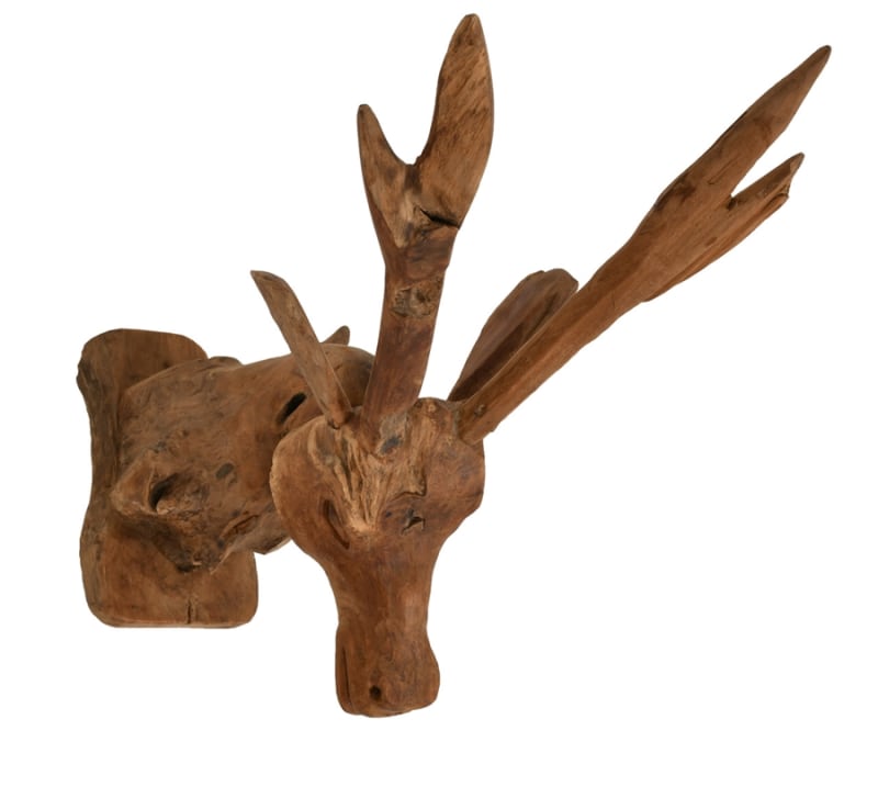 Deer Head Wall Mount Sculpture in Natural Teak Wood by AFD Home - AFD-12025029