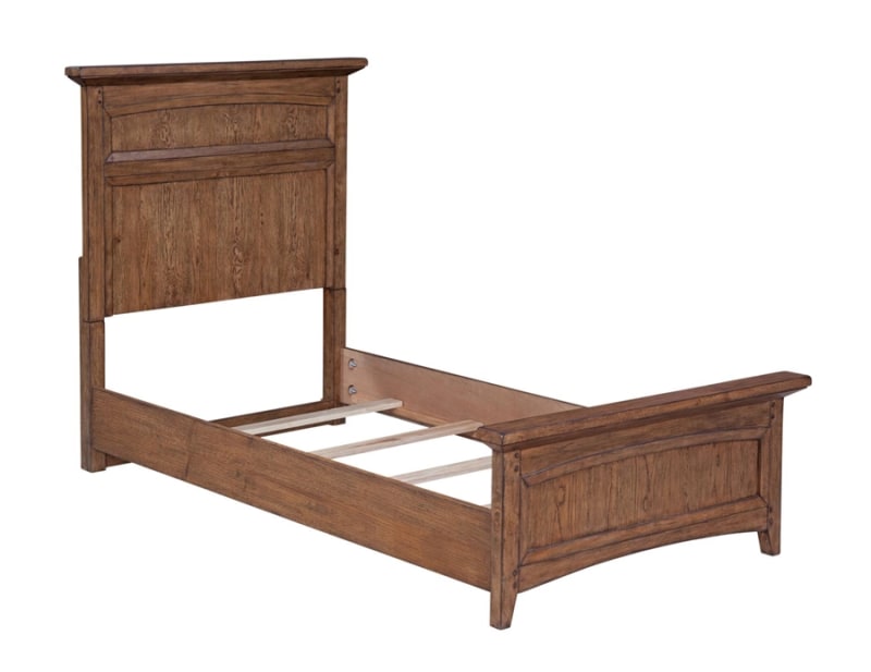 Oakdale Twin Panel Bed w/ Panel Footboard in Honey Oak Finish by American Woodcrafters - AME-2100-33PNPN