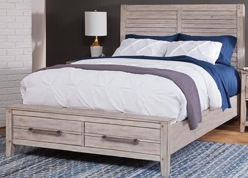 Aurora Queen Panel Bed with Storage Footboard in Whitewash Finish by American Woodcrafters - AME-2810-50PNST
