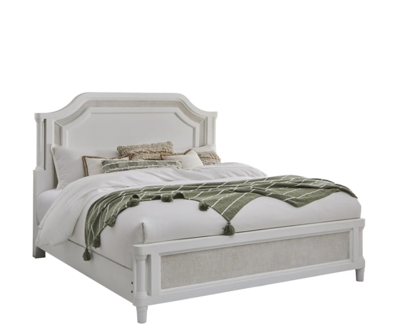 Switchgrass Queen Panel Bed in White with Stone Cane Finish by American Woodcrafters - AME-3410-50MAN