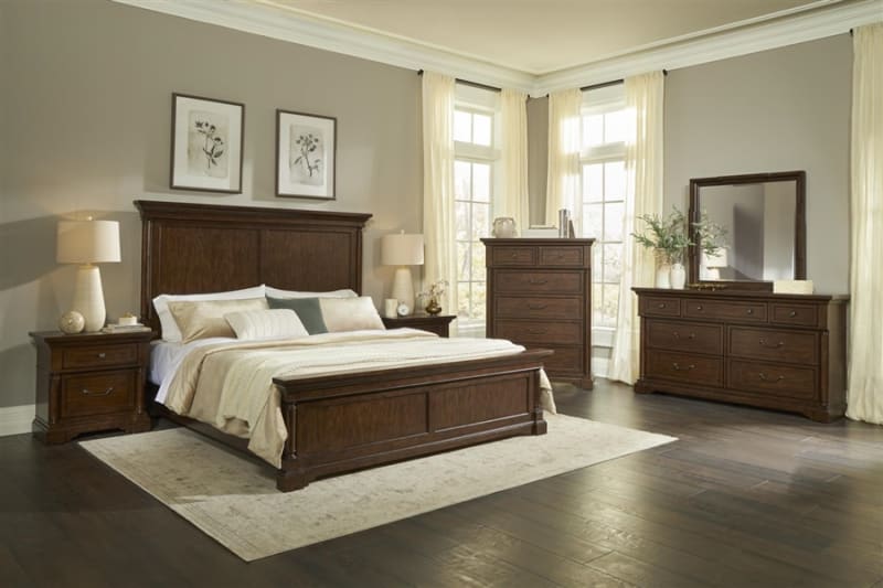 Kensington 6 Piece Bedroom Set in Brown Cherry Finish by American Woodcrafters - AME-6400-QPNPN-4PCS