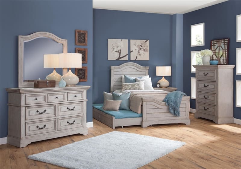 Stonebrook 6 Piece Twin Bedroom Set in Light Distressed Antique Gray Finish by American Woodcrafters - AME-7820-33PNPN-3PCS