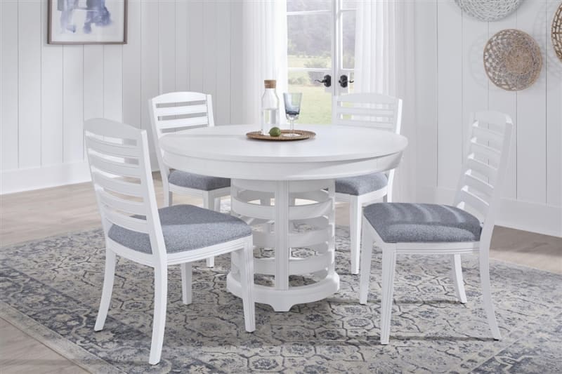 Heritage Coast Round Table 5 Piece Dining Set in Coastal White Finish by American Woodcrafters - AME-D-3310-PED-5PC
