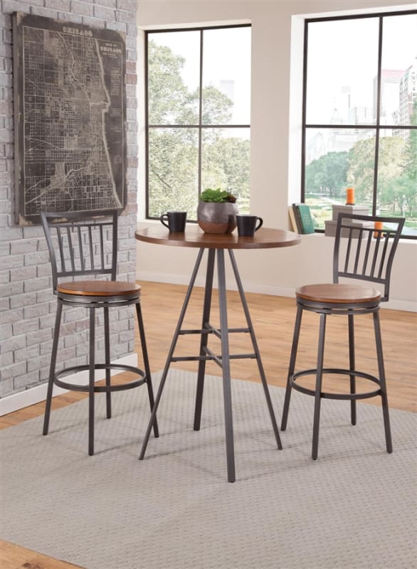 Casual Dining 3 Piece Pub Table Set in Slate Grey with Golden Oak Top Finish by American Woodcrafters - AME-P1-101-B101-3PC
